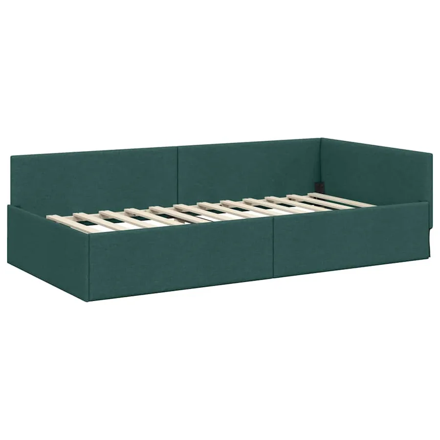 Cadre de lit d'angle Vert foncé 90 cm x 190 cm tissu - 4