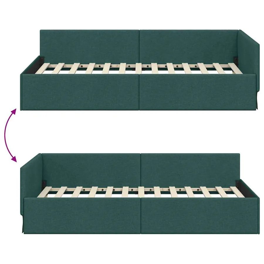 Cadre de lit d'angle Vert foncé 90 cm x 190 cm tissu - 9