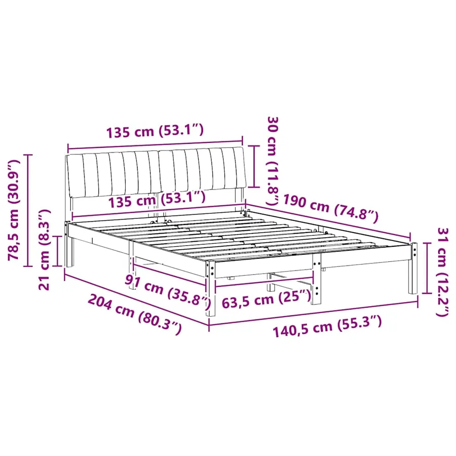Cadre de lit Marron et taupe 135 x 190 cm Bois massif en pin - 11