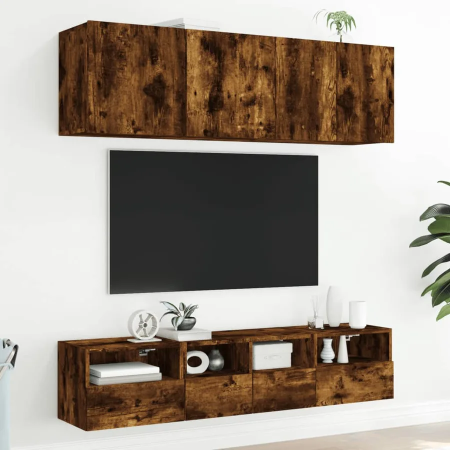 Meuble TV mural chêne fumé 40x30x30 cm bois d'ingénierie - 4