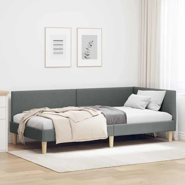 Cadre de lit d'angle avec tête de lit Gris foncé 90 cm x 190 cm