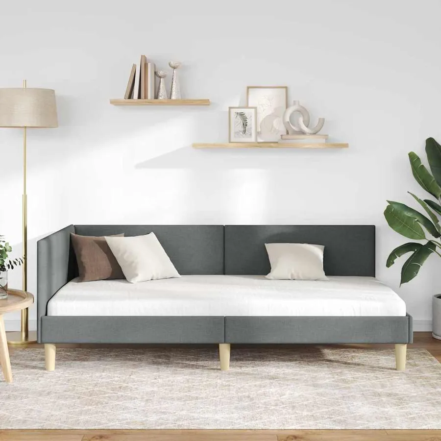 Cadre de lit d'angle avec tête de lit Gris foncé 90 cm x 190 cm - 3