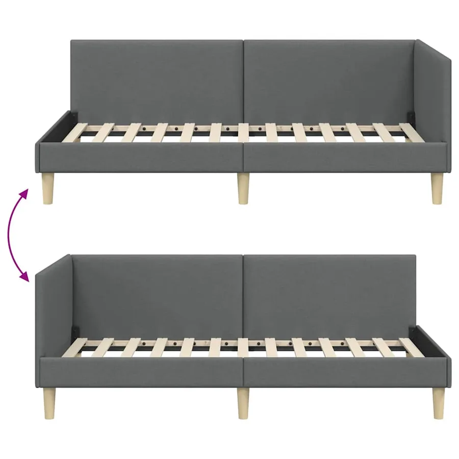 Cadre de lit d'angle avec tête de lit Gris foncé 90 cm x 190 cm - 9