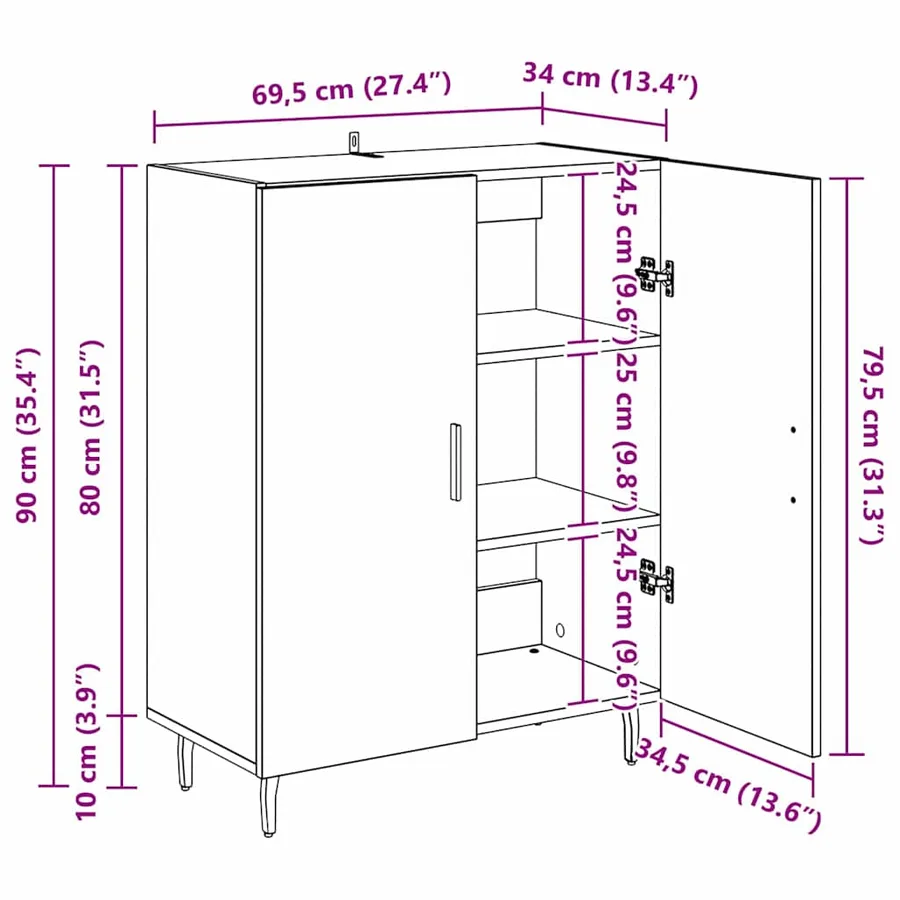 Buffet Bois ancien 69,5 x 34 x 90 cm Bois d'ingénierie - 15