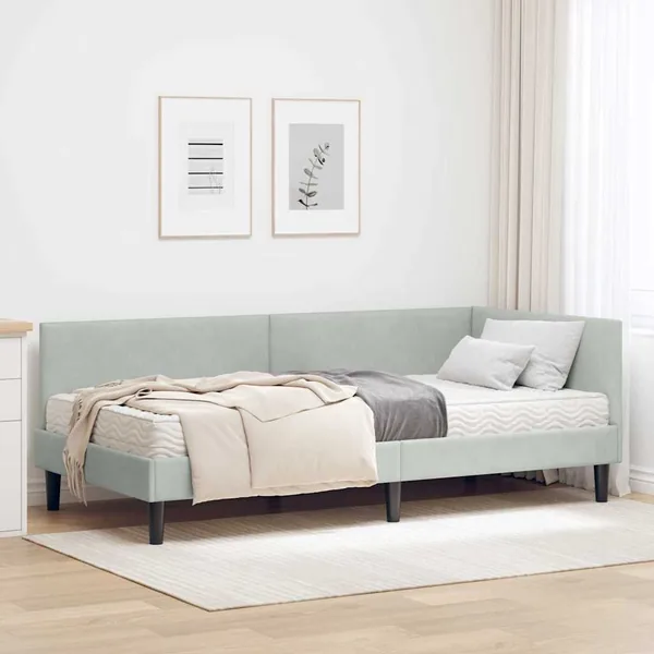 Cadre de lit d'angle avec matelas 2 pcs Gris clair Velours