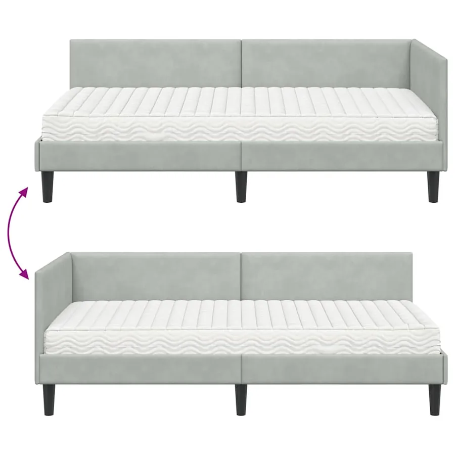 Cadre de lit d'angle avec matelas 2 pcs Gris clair Velours - 11