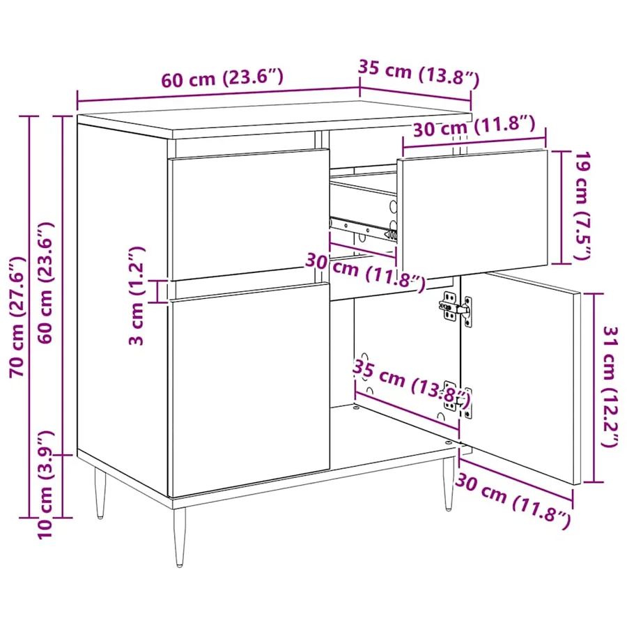 Buffet Chêne noir 60 x 35 x 70 cm Bois d'ingénierie et fer - 15
