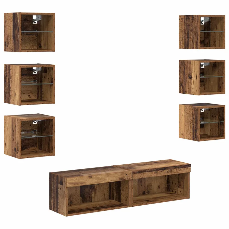 Meuble TV avec des lumières à LED 8 pcs Bois Ancien Verre - 2