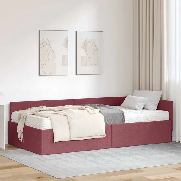 Cadre de lit d'angle avec matelas Autre 2 pcs Rouge tissu