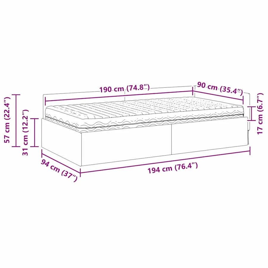Cadre de lit d'angle avec matelas Autre 2 pcs Rouge tissu - 14