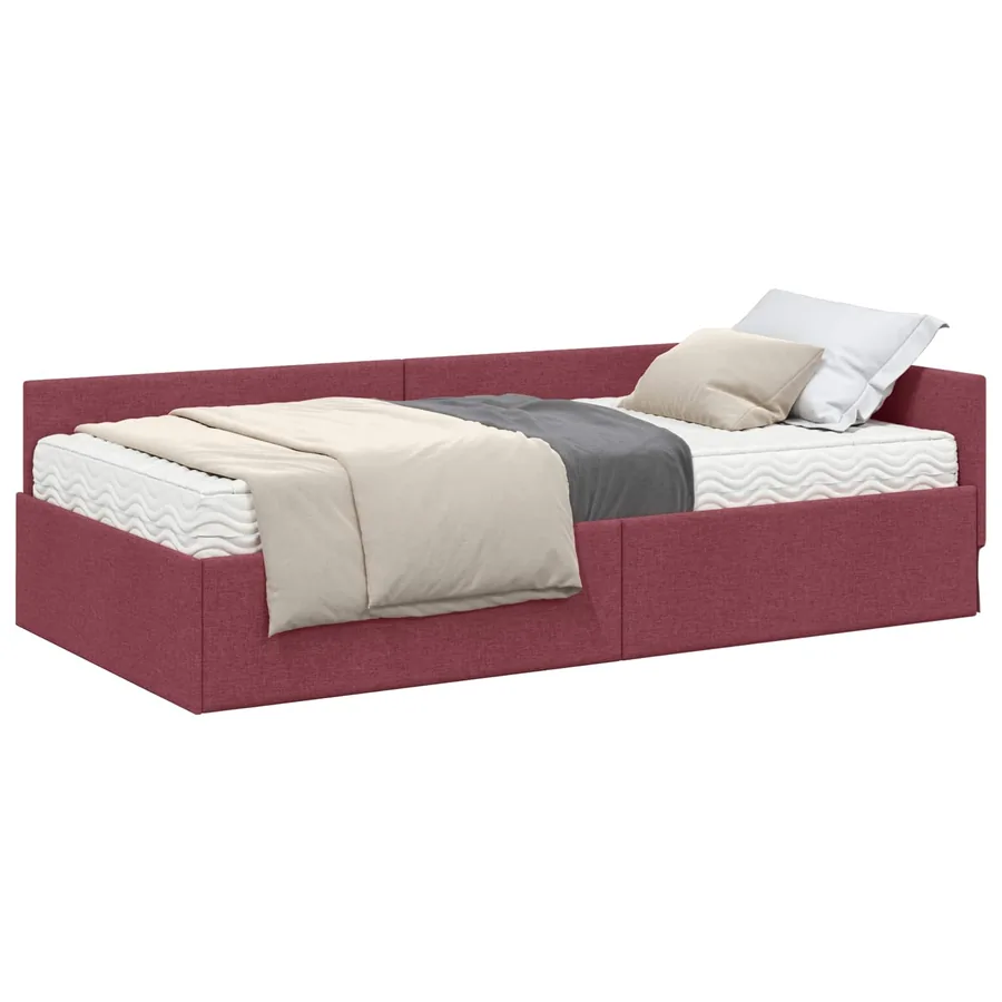 Cadre de lit d'angle avec matelas Autre 2 pcs Rouge tissu - 2