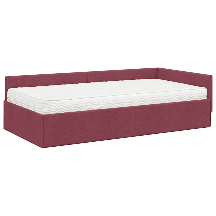 Cadre de lit d'angle avec matelas Autre 2 pcs Rouge tissu - 4