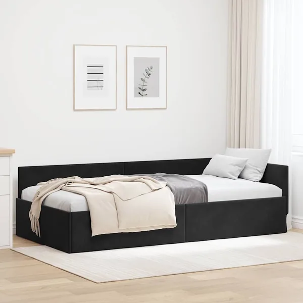 Cadre de lit d'angle Noir 80 cm x 200 cm Velours