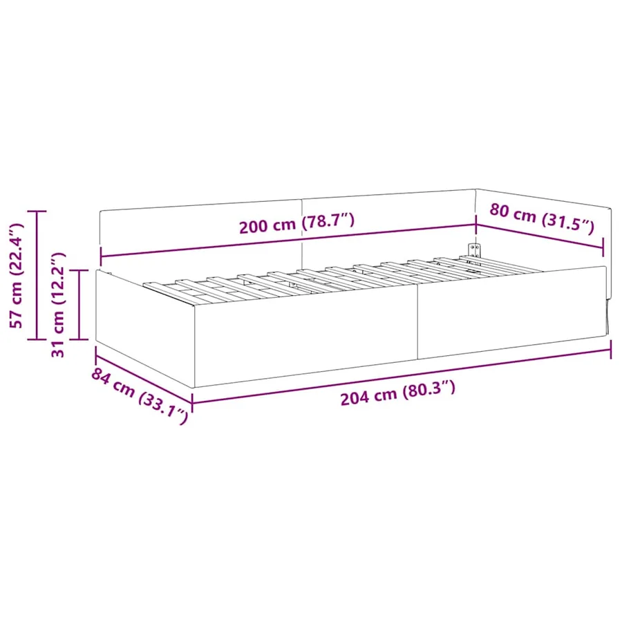 Cadre de lit d'angle Noir 80 cm x 200 cm Velours - 11
