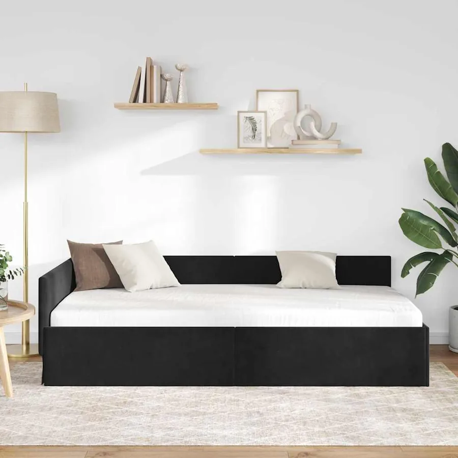 Cadre de lit d'angle Noir 80 cm x 200 cm Velours - 3