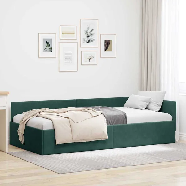 Cadre de lit d'angle Vert foncé 100 cm x 200 cm Velours