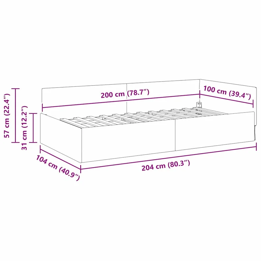 Cadre de lit d'angle Vert foncé 100 cm x 200 cm Velours - 11