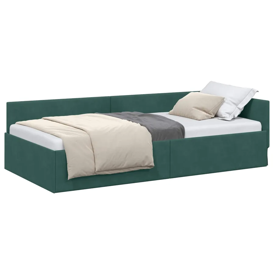Cadre de lit d'angle Vert foncé 100 cm x 200 cm Velours - 2