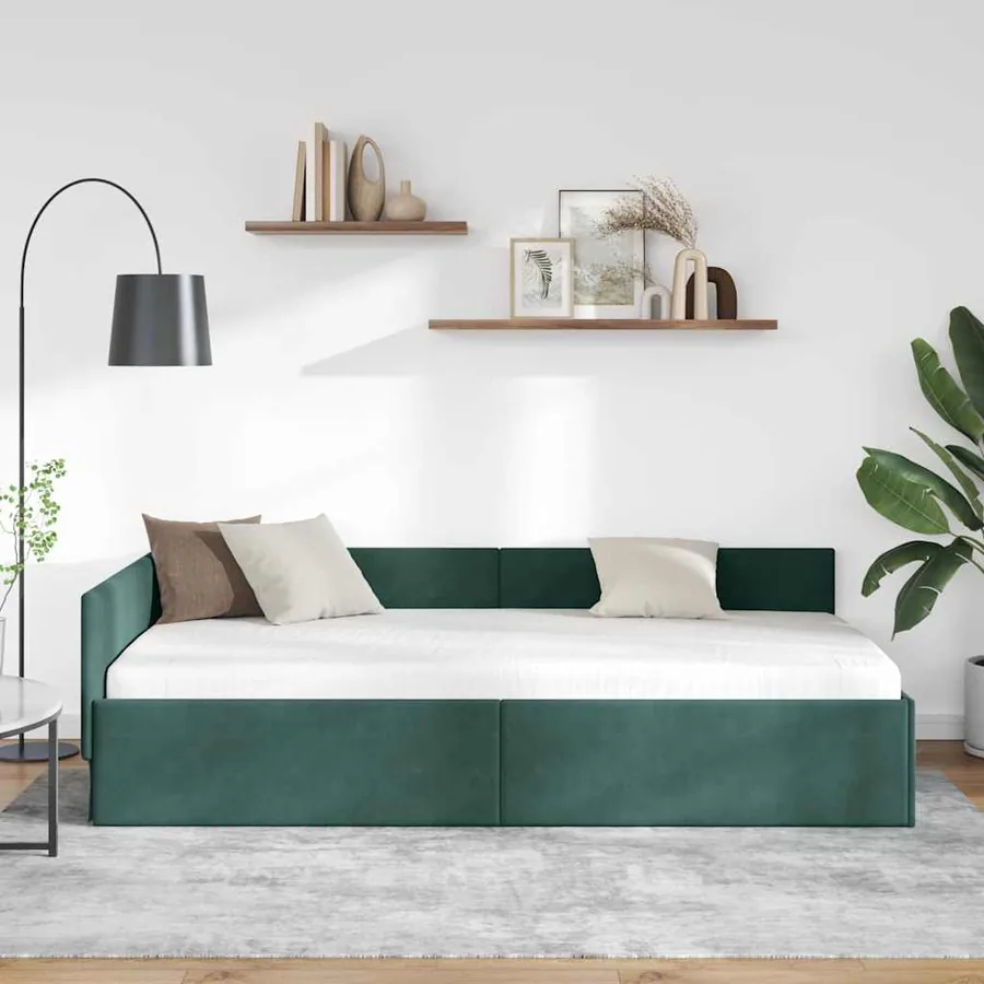 Cadre de lit d'angle Vert foncé 100 cm x 200 cm Velours - 3