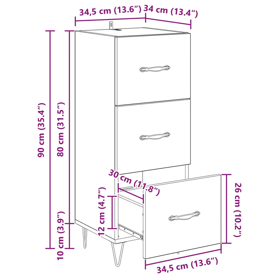 Buffet Chêne noir 34 x 34,5 x 90 cm Bois d'ingénierie - 14
