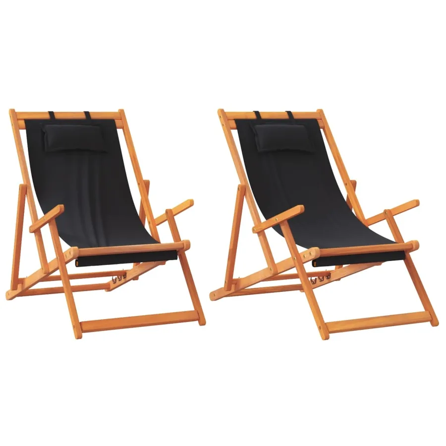 Chaises de plage pliables lot de 2 noir tissu - 2