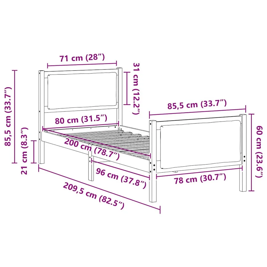 Cadre de lit avec tête de lit Gris foncé 80 x 200 cm tissu - 11