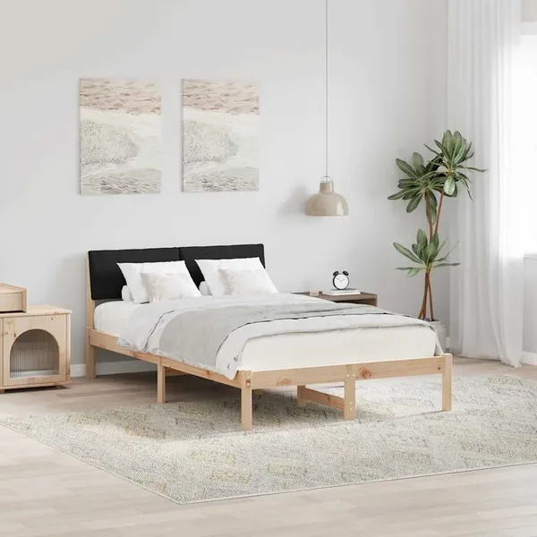 Cadre de lit Marron et noir 120 x 190 cm Bois massif en pin