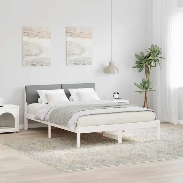Cadre de lit avec tête de lit Blanc et gris clair 160 x 200 cm