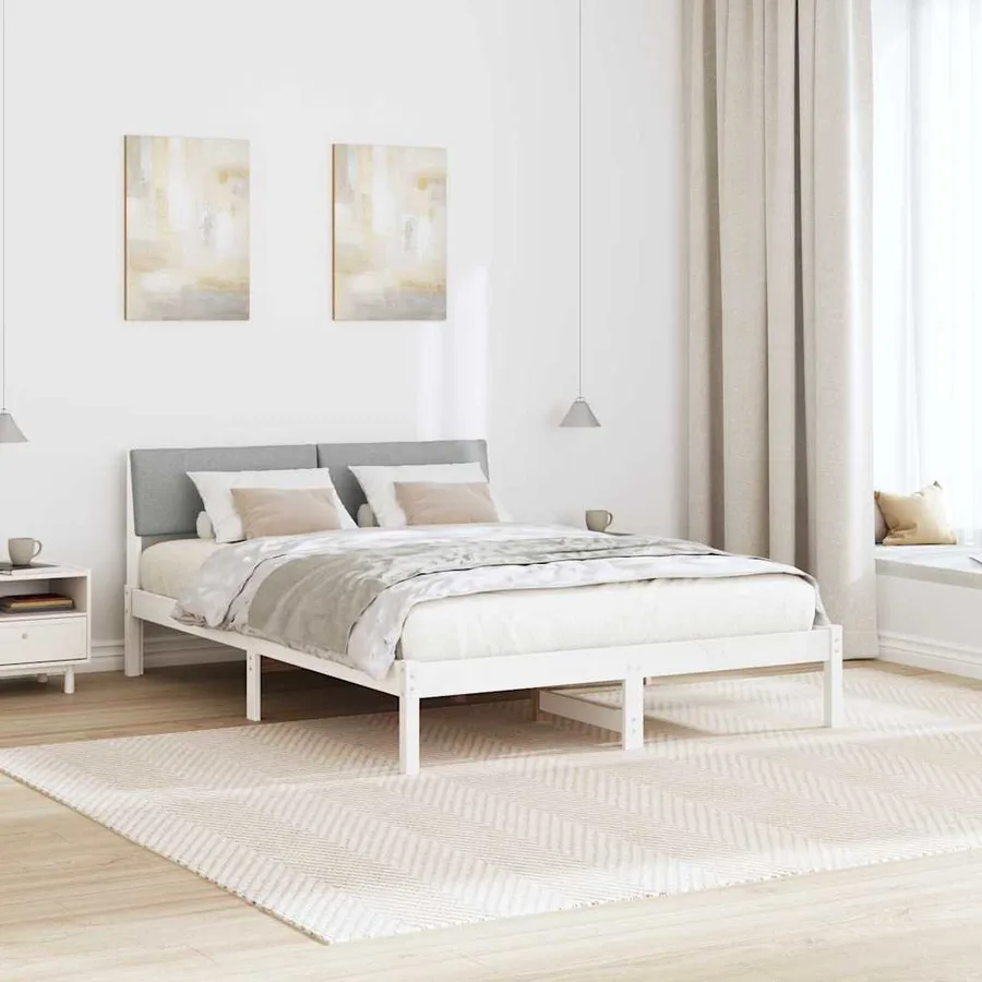 Cadre de lit avec tête de lit Blanc et gris clair 160 x 200 cm - 4
