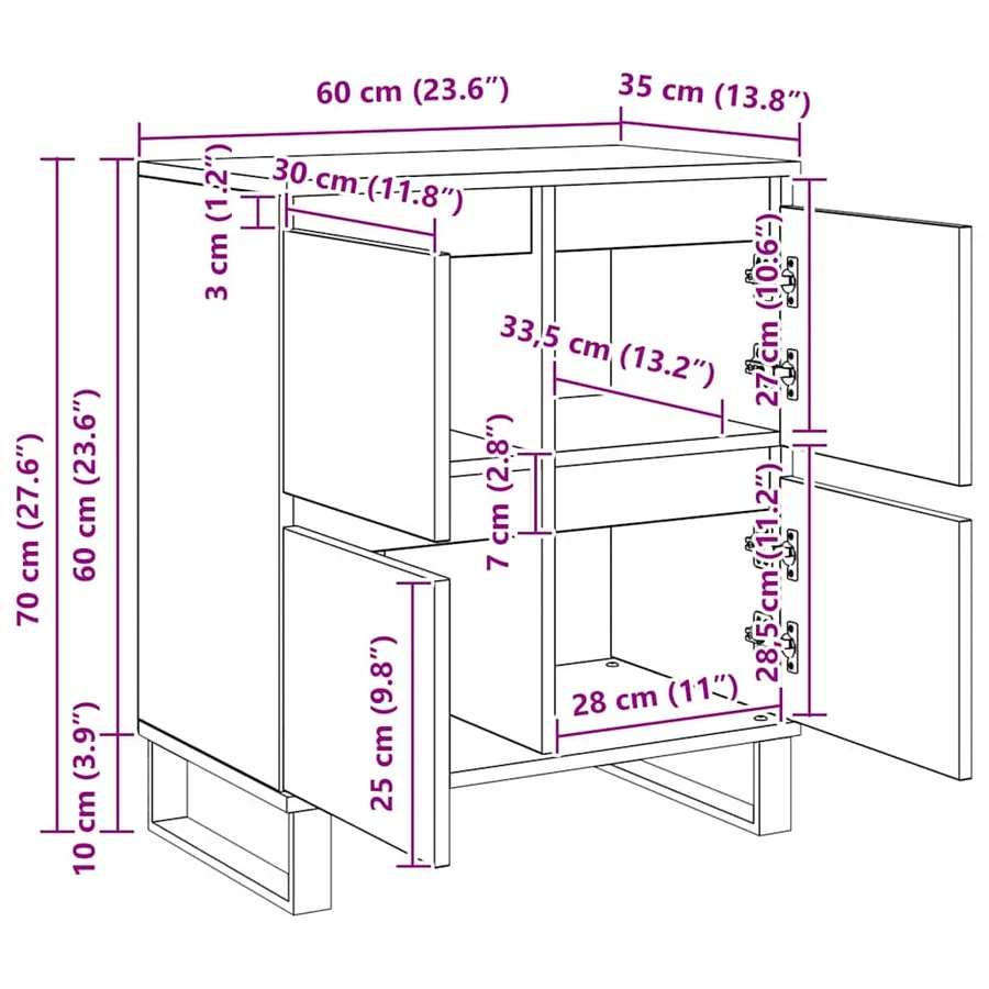 Buffet 3 pcs Bois ancien 60 x 35 x 70 cm - 15