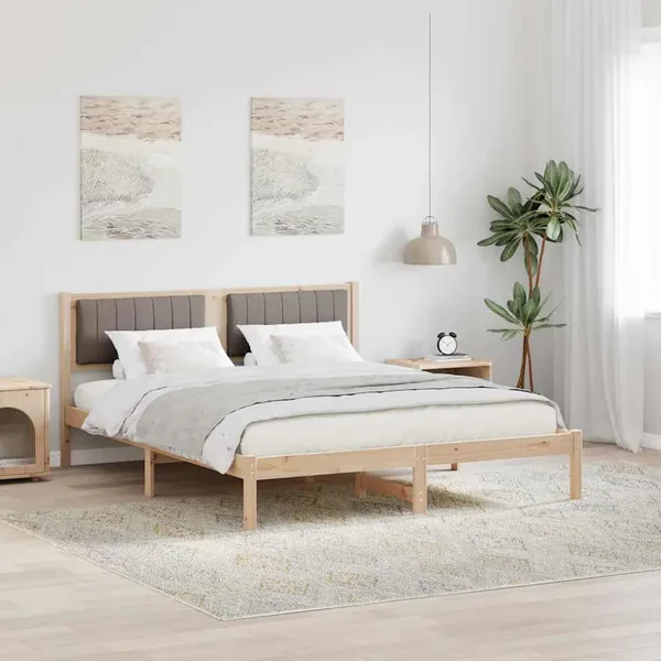 Cadre de lit avec tête de lit rembourrée Taupe 150 x 200 cm