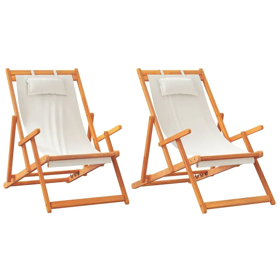 Chaises de plage pliables lot de 2 crème tissu - 2