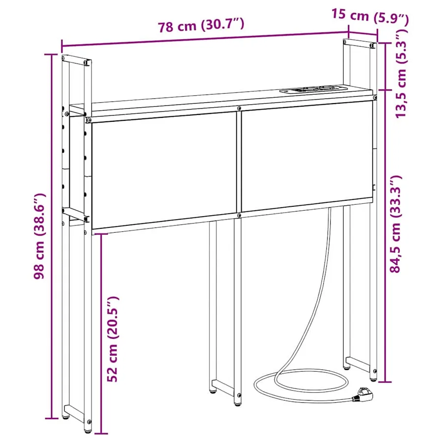 Headboard de Rangement avec Station de Charge Chêne marron - 13