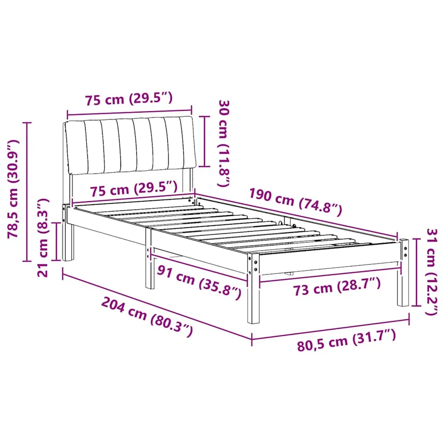 Cadre de lit Marron et taupe 75 x 190 cm Bois massif en pin - 11