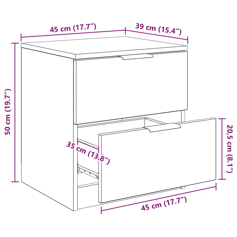 Cabinet de chevet 2 pc Chêne artisanal 45 x 39 x 50cm - 15