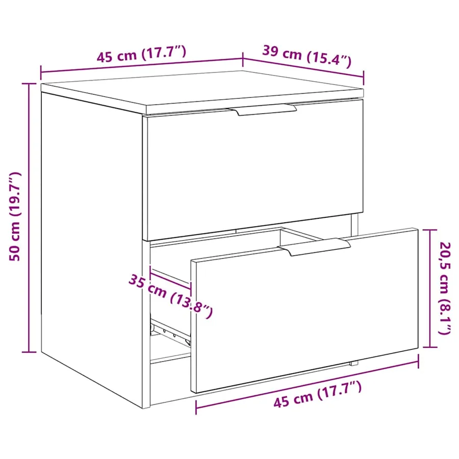 Cabinet de chevet 2 pc Chêne artisanal 45 x 39 x 50cm - 16