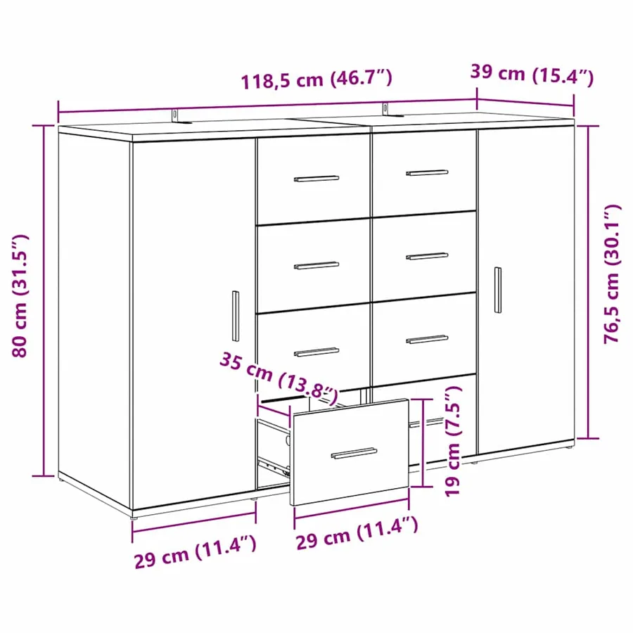 Buffets avec tiroir Corona 2 pcs Chêne noir 59 x 39 x 80 cm - 15