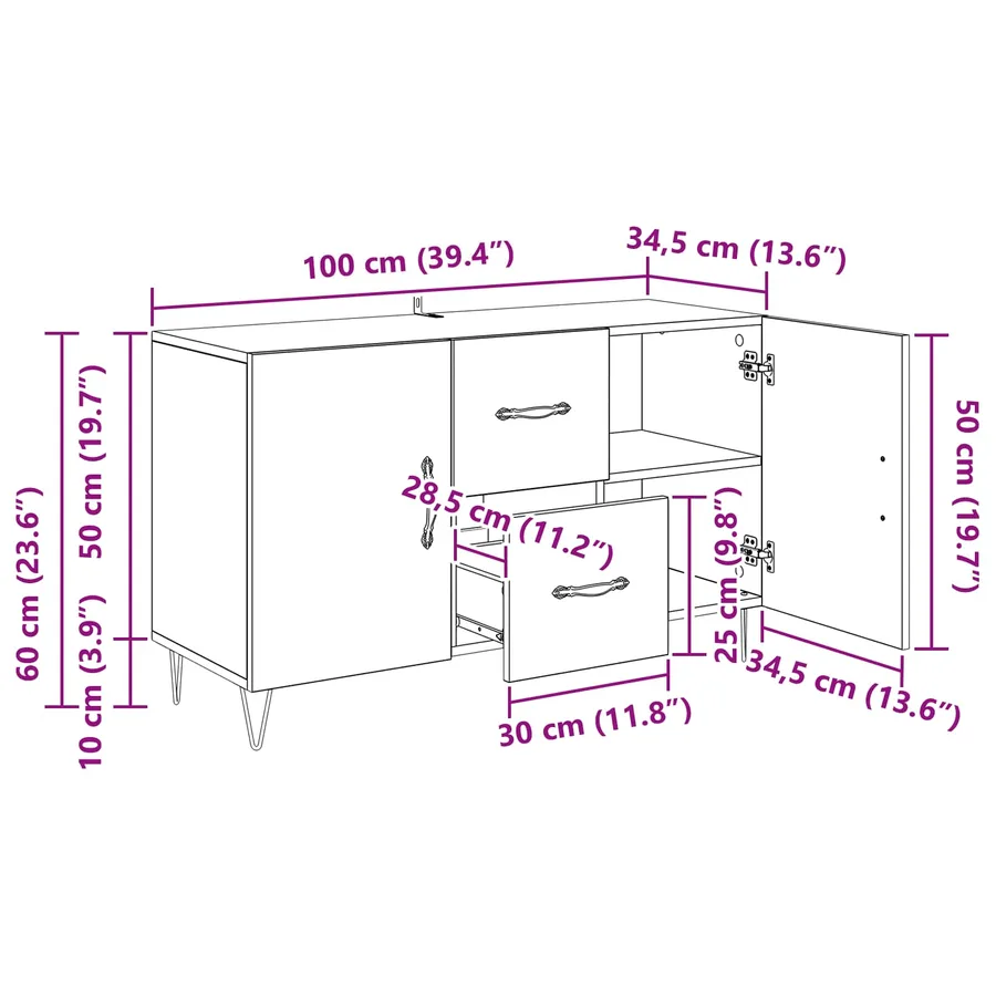 Buffet Bois Ancien 100 x 36 x 60 cm Bois d'ingénierie - 12