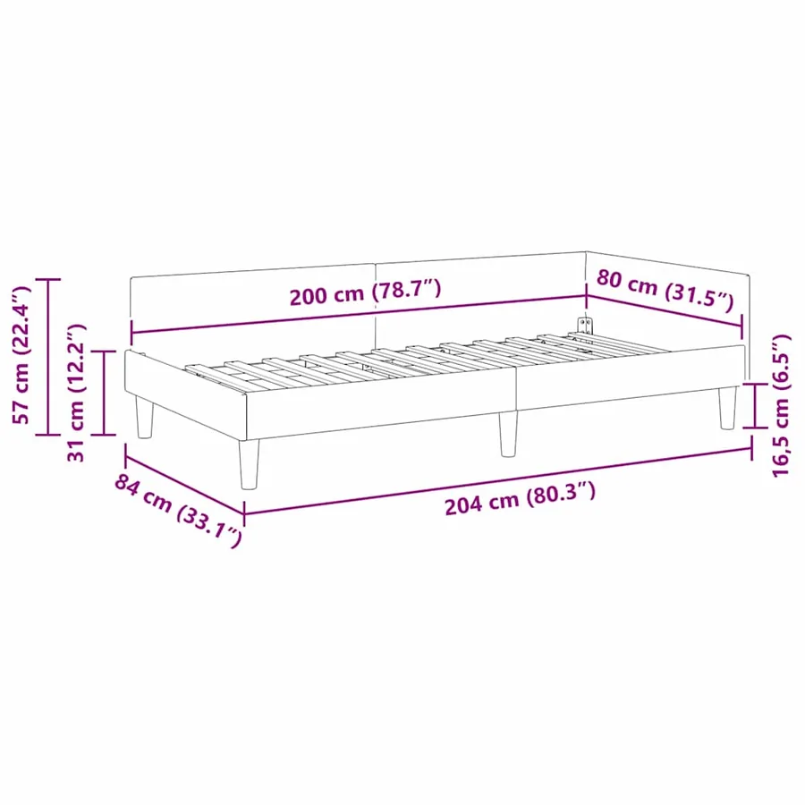 Cadre de lit d'angle Gris foncé 80 cm x 200 cm Velours - 11