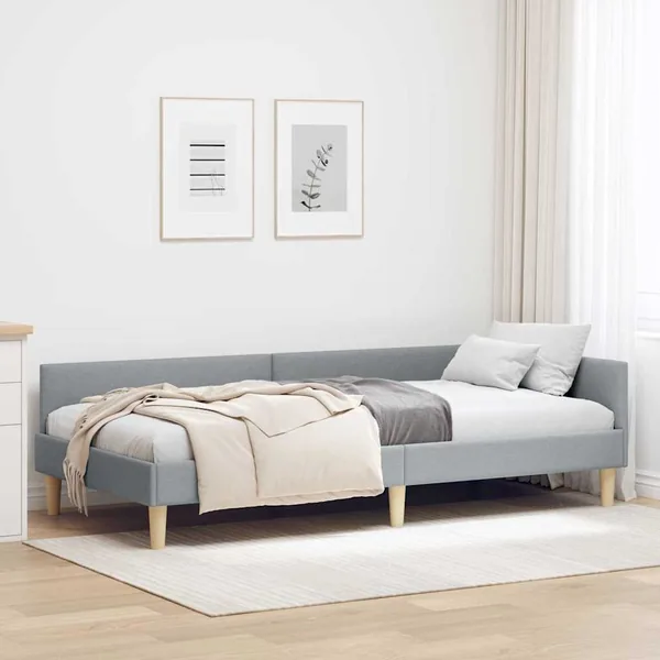 Cadre de lit d'angle Gris clair 90 x 190 cm tissu