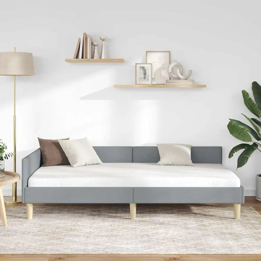 Cadre de lit d'angle Gris clair 90 x 190 cm tissu - 3