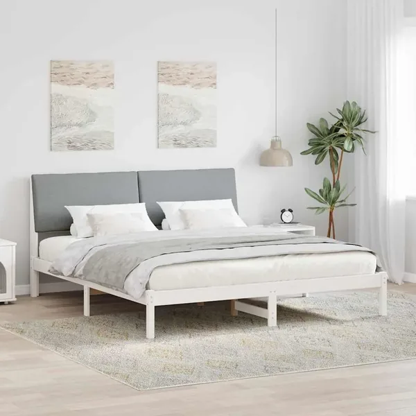 Cadre de lit avec tête de lit Blanc et gris clair 200 x 200 cm