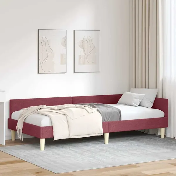 Cadre de lit d'angle Bordeaux 100 x 200 cm tissu