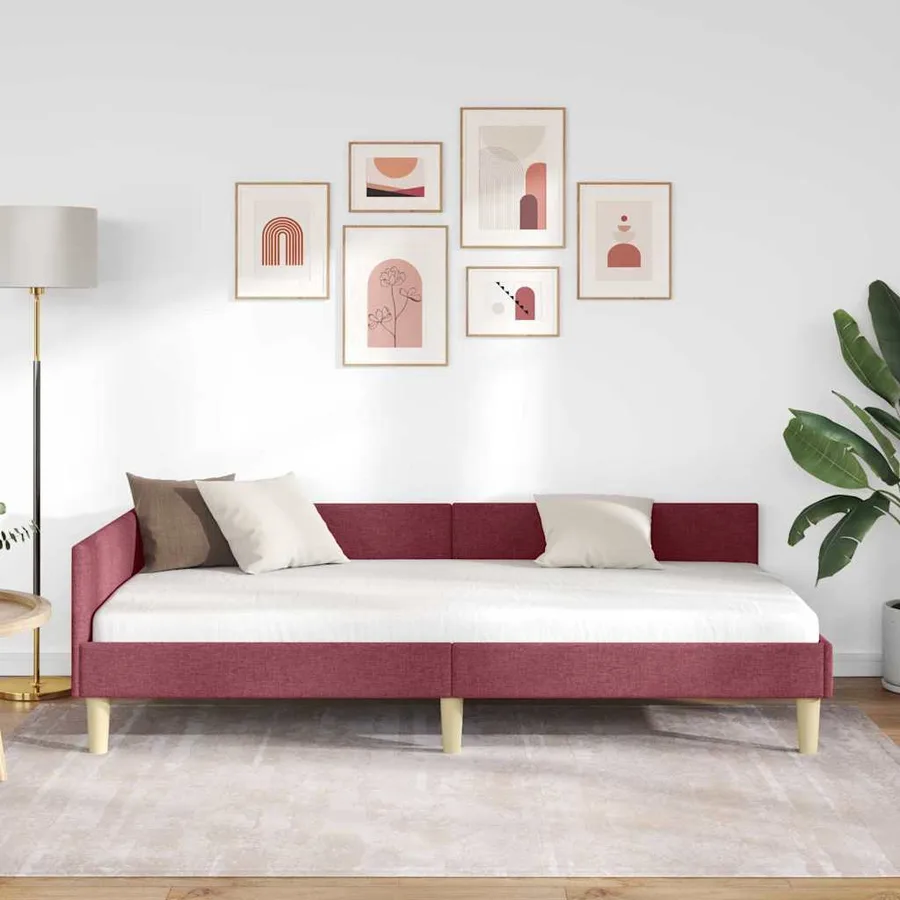 Cadre de lit d'angle Bordeaux 100 x 200 cm tissu - 3