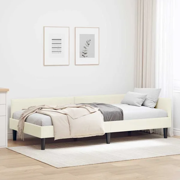 Cadre de lit d'angle Crème 90 cm x 200 cm Velours
