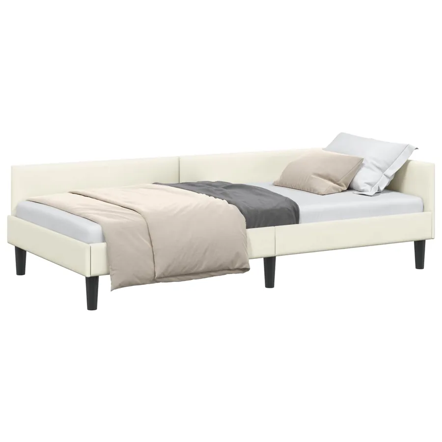 Cadre de lit d'angle Crème 90 cm x 200 cm Velours - 2