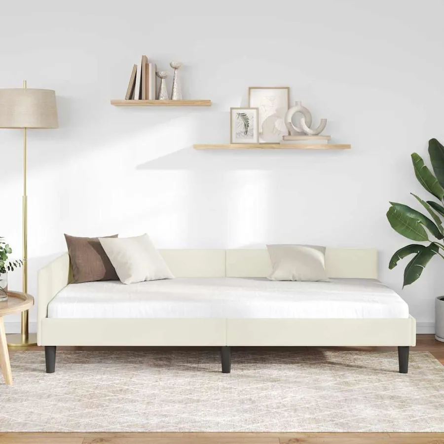 Cadre de lit d'angle Crème 90 cm x 200 cm Velours - 3