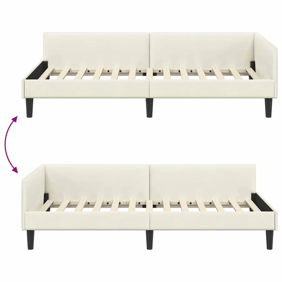 Cadre de lit d'angle Crème 90 cm x 200 cm Velours - 9
