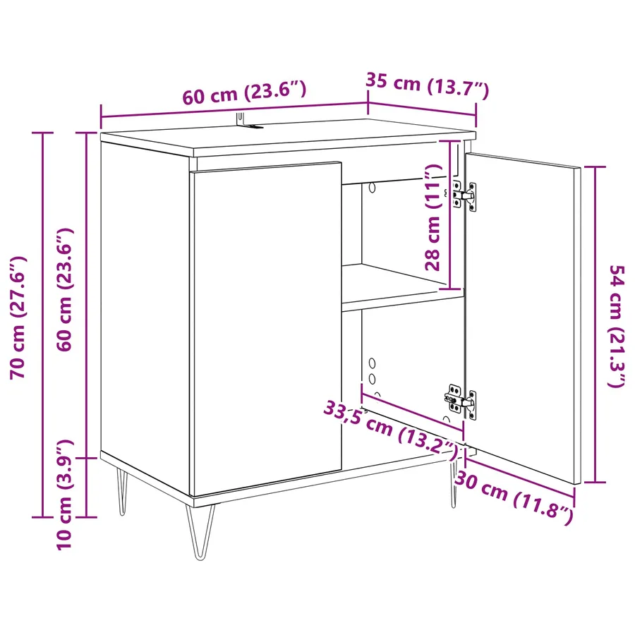 Buffet Chêne noir 60 x 35 x 70 cm Bois d'ingénierie - 13