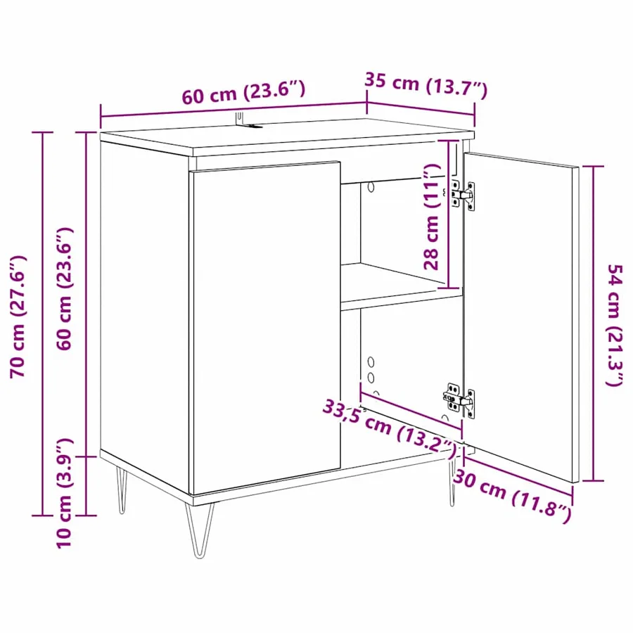 Buffet Chêne noir 60 x 35 x 70 cm Bois d'ingénierie - 14